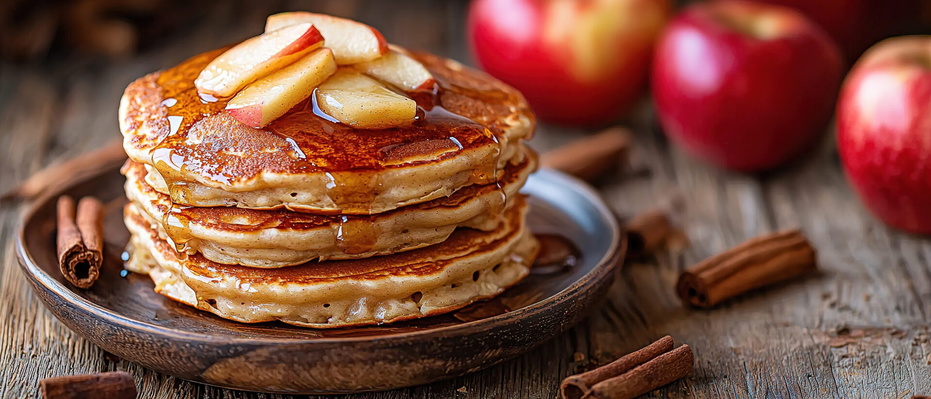 cinnamon apple pancakes on a wooden table,